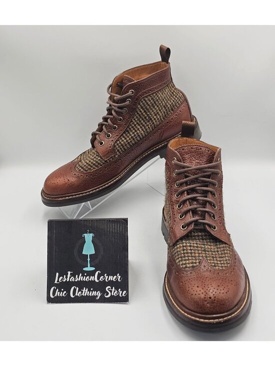 Taft Other - NWOB Taft Men's Brown Leather Tweed The Boston Longwing Boots Size 9D 3654